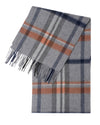 Écharpe cachemire tartan gris blanc bleu