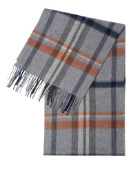 Écharpe cachemire tartan gris blanc bleu