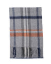 Écharpe cachemire tartan gris blanc bleu