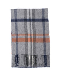 Écharpe cachemire tartan gris blanc bleu