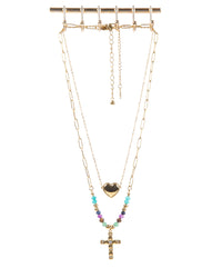 Edelstahl Kettenset 18K vergoldet  Kreuz und Herz