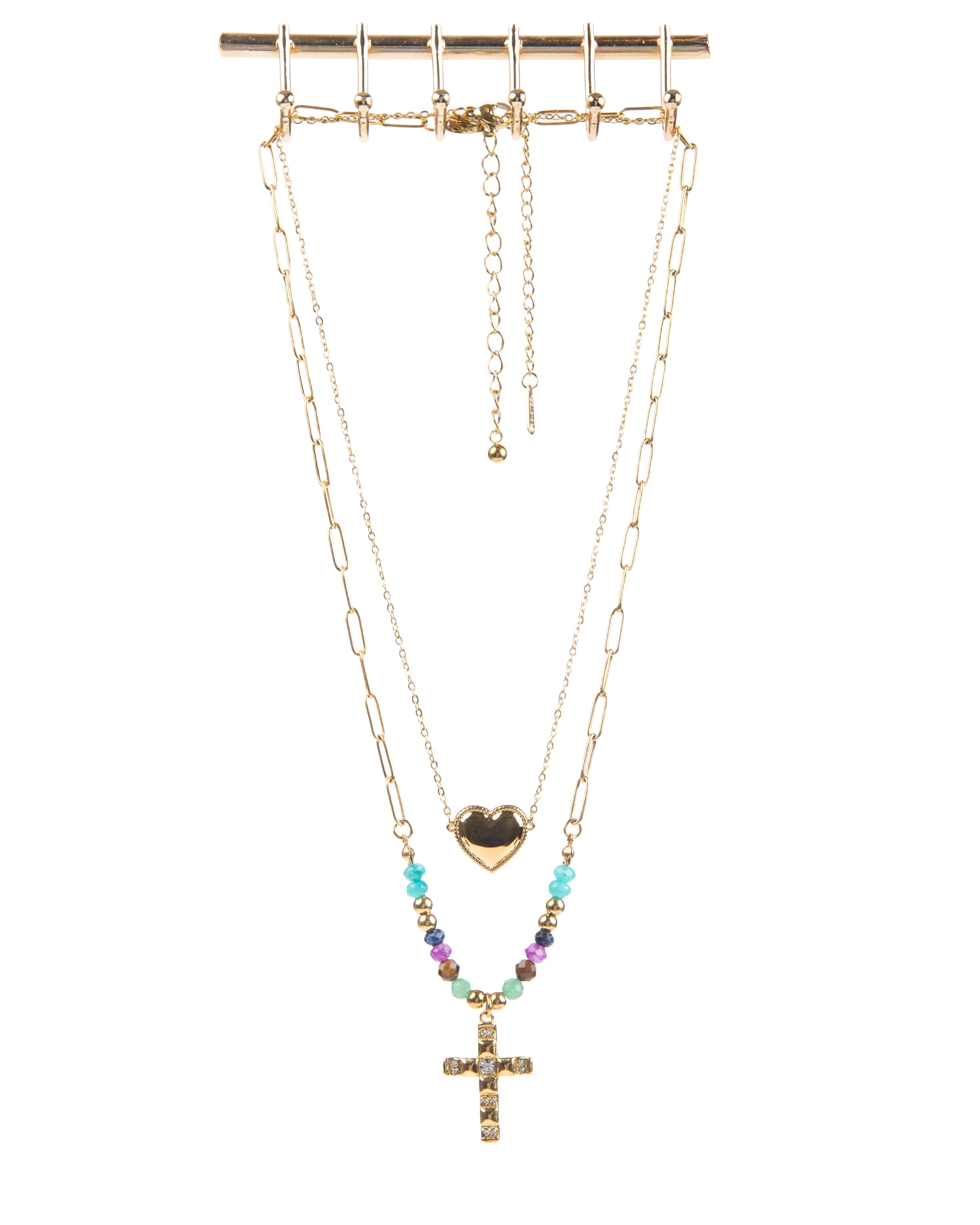 Edelstahl Kettenset 18K vergoldet  Kreuz und Herz