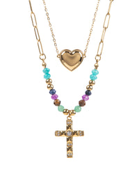 Edelstahl Kettenset 18K vergoldet  Kreuz und Herz