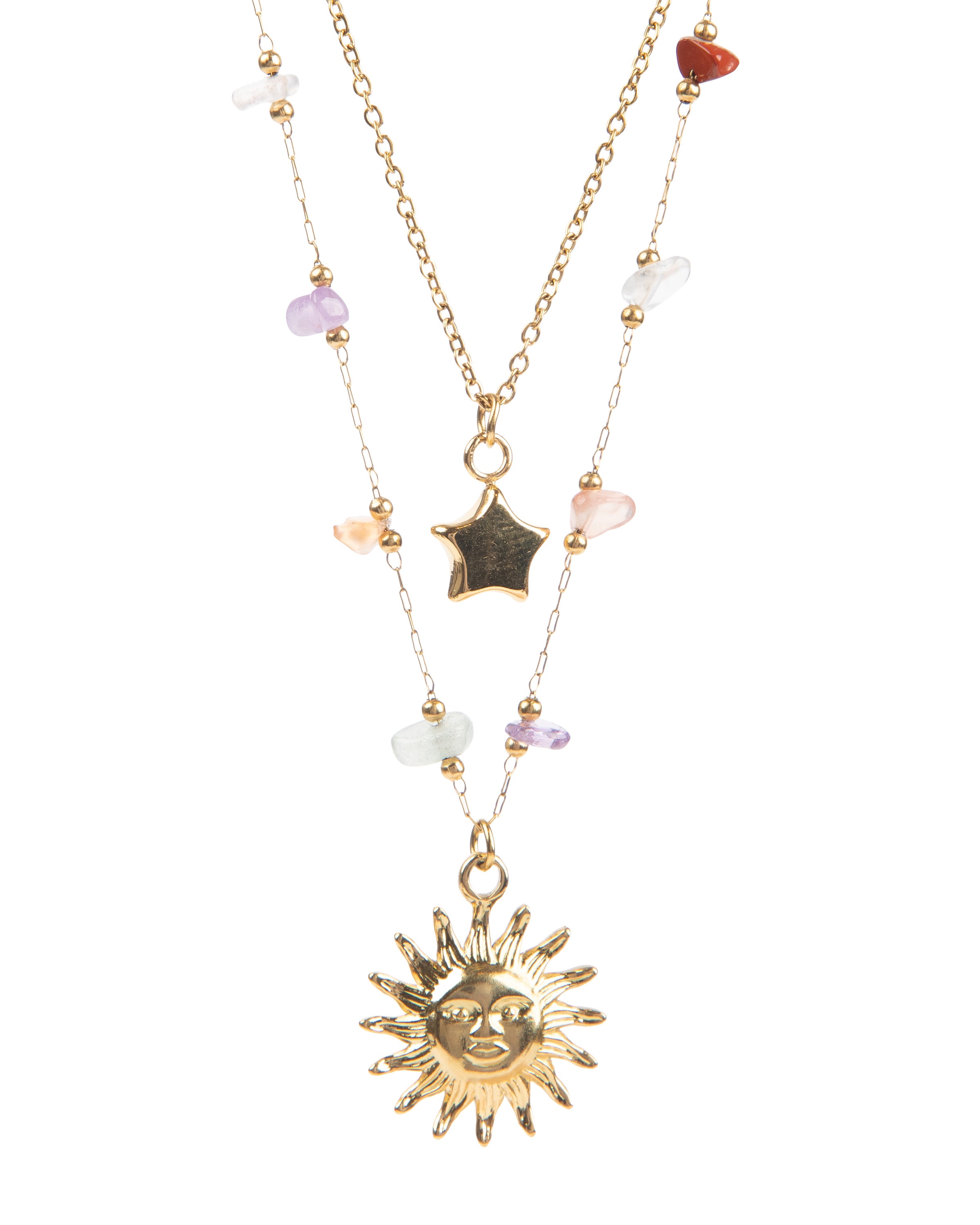 Edelstahl Kettenset 18K vergoldet  Stern und Sonne