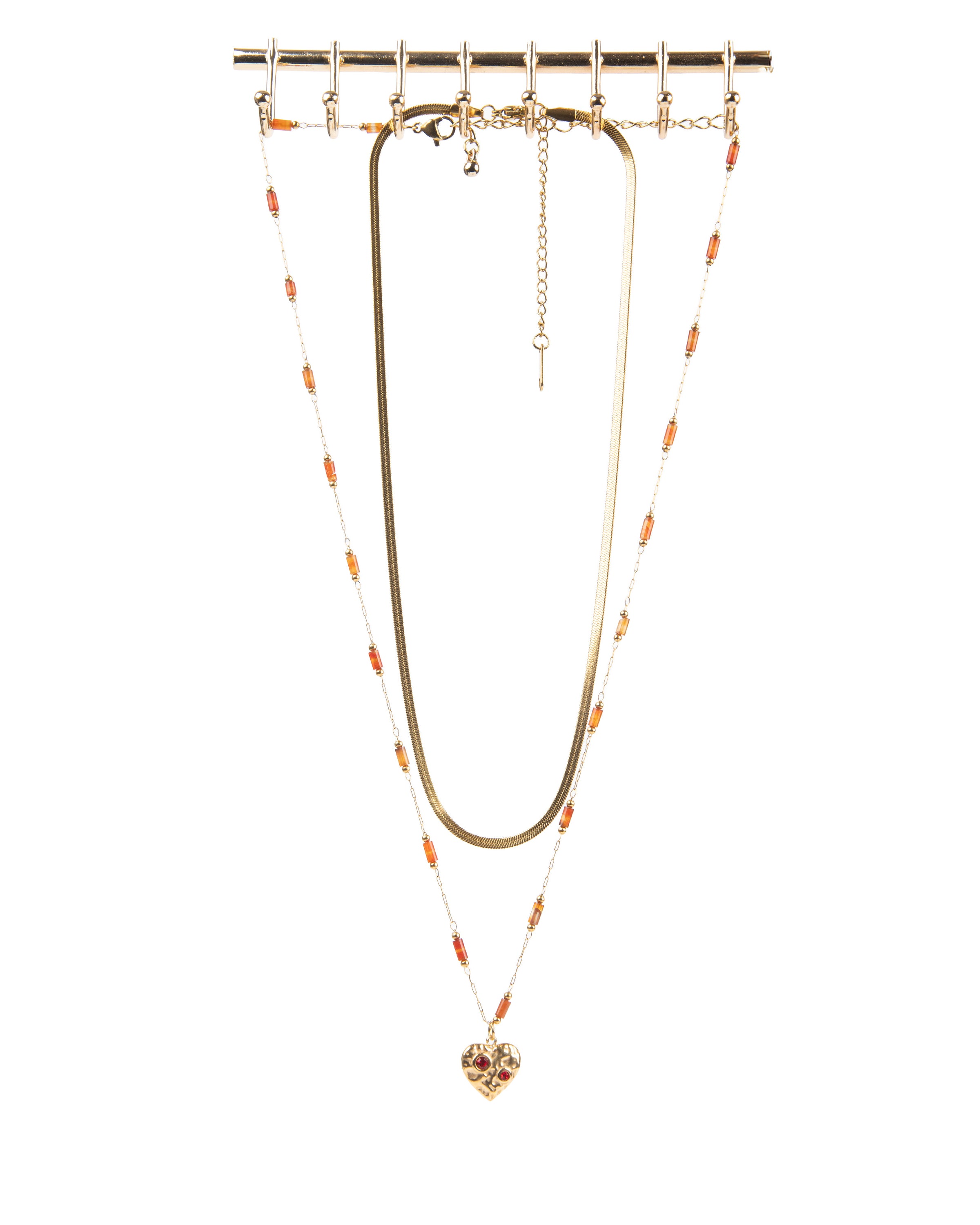 Edelstahl Kettenset 18K vergoldet  Karneol Herz