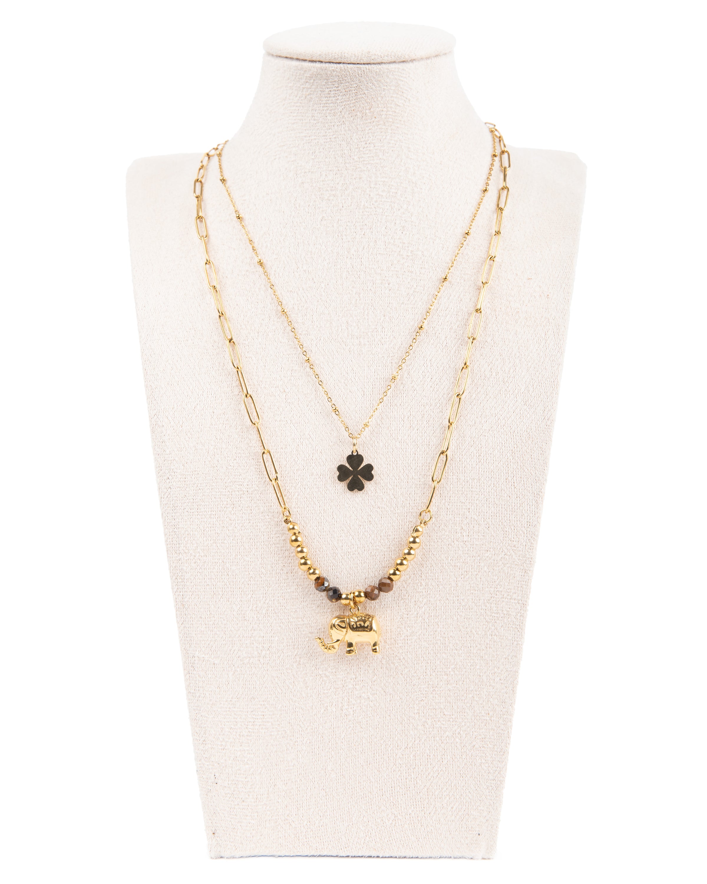 Edelstahl Kettenset 18K vergoldet "doppeltes Glück"