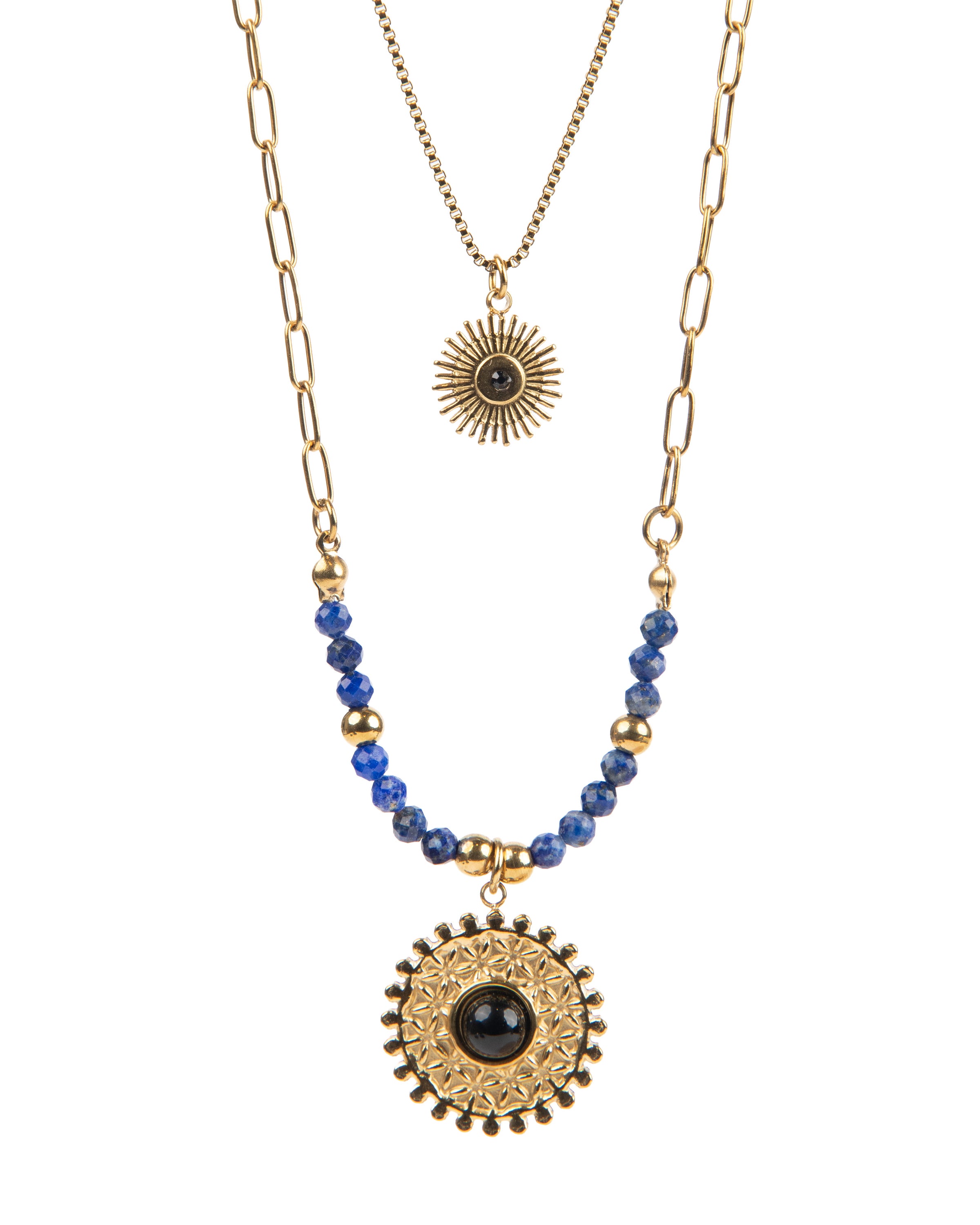 Edelstahl Kettenset 18K vergoldet  Stern und Sonne