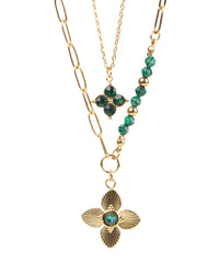 Edelstahl Kettenset 18K vergoldet  grüner Klee