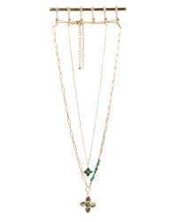 Edelstahl Kettenset 18K vergoldet  grüner Klee