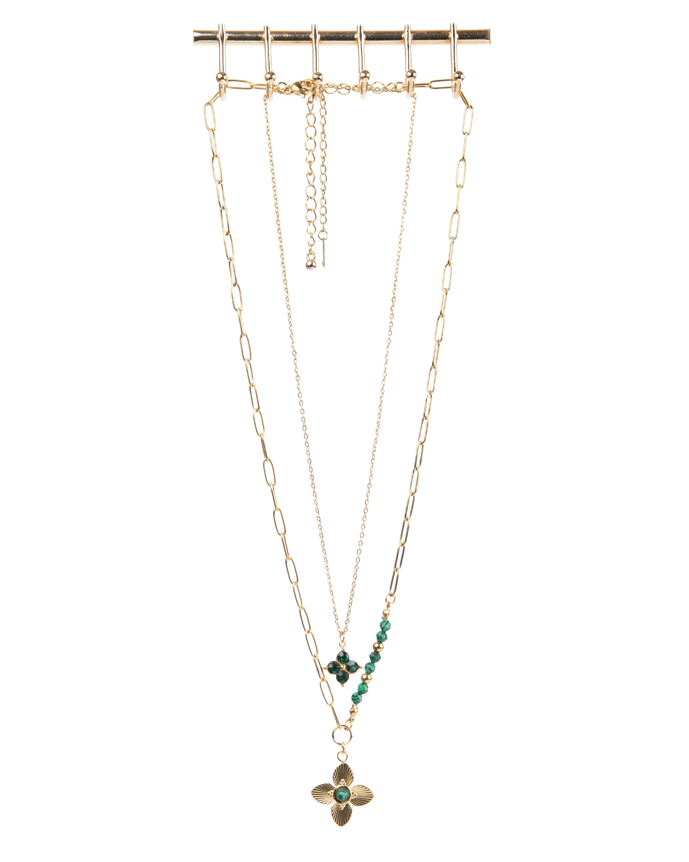 Edelstahl Kettenset 18K vergoldet  grüner Klee