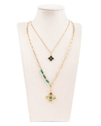 Edelstahl Kettenset 18K vergoldet  grüner Klee