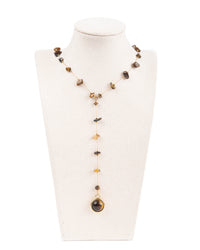 Edelstahl Y-Kette 18K vergoldet mit Tiegerauge-Anhänger