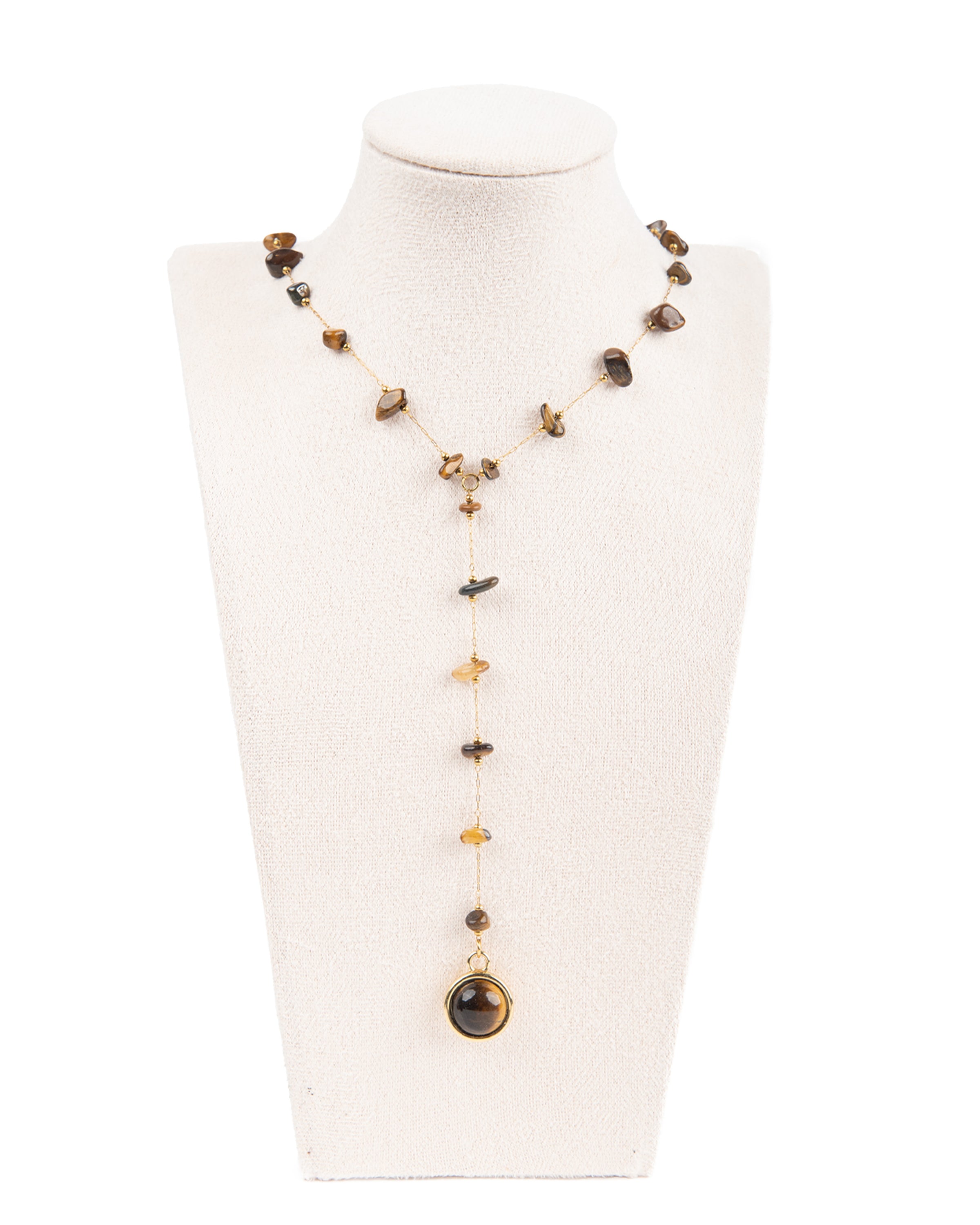 Edelstahl Y-Kette 18K vergoldet mit Tiegerauge-Anhänger