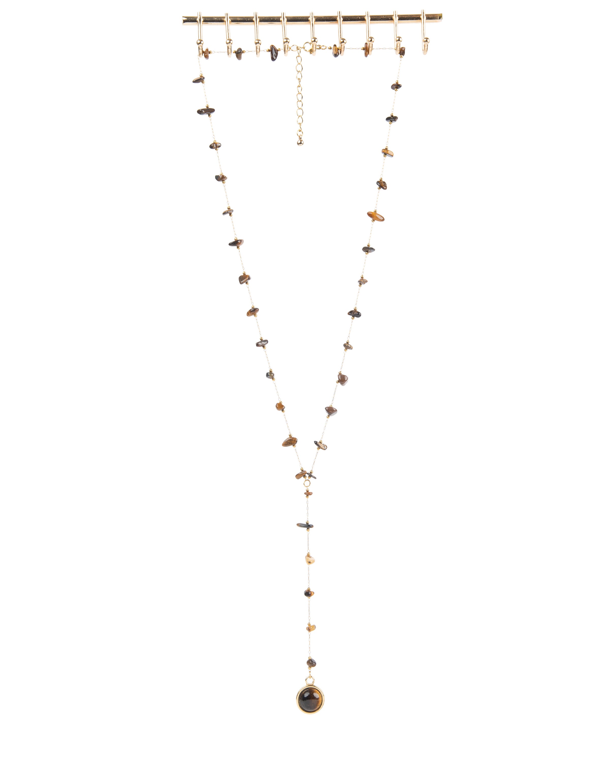 Edelstahl Y-Kette 18K vergoldet mit Tiegerauge-Anhänger