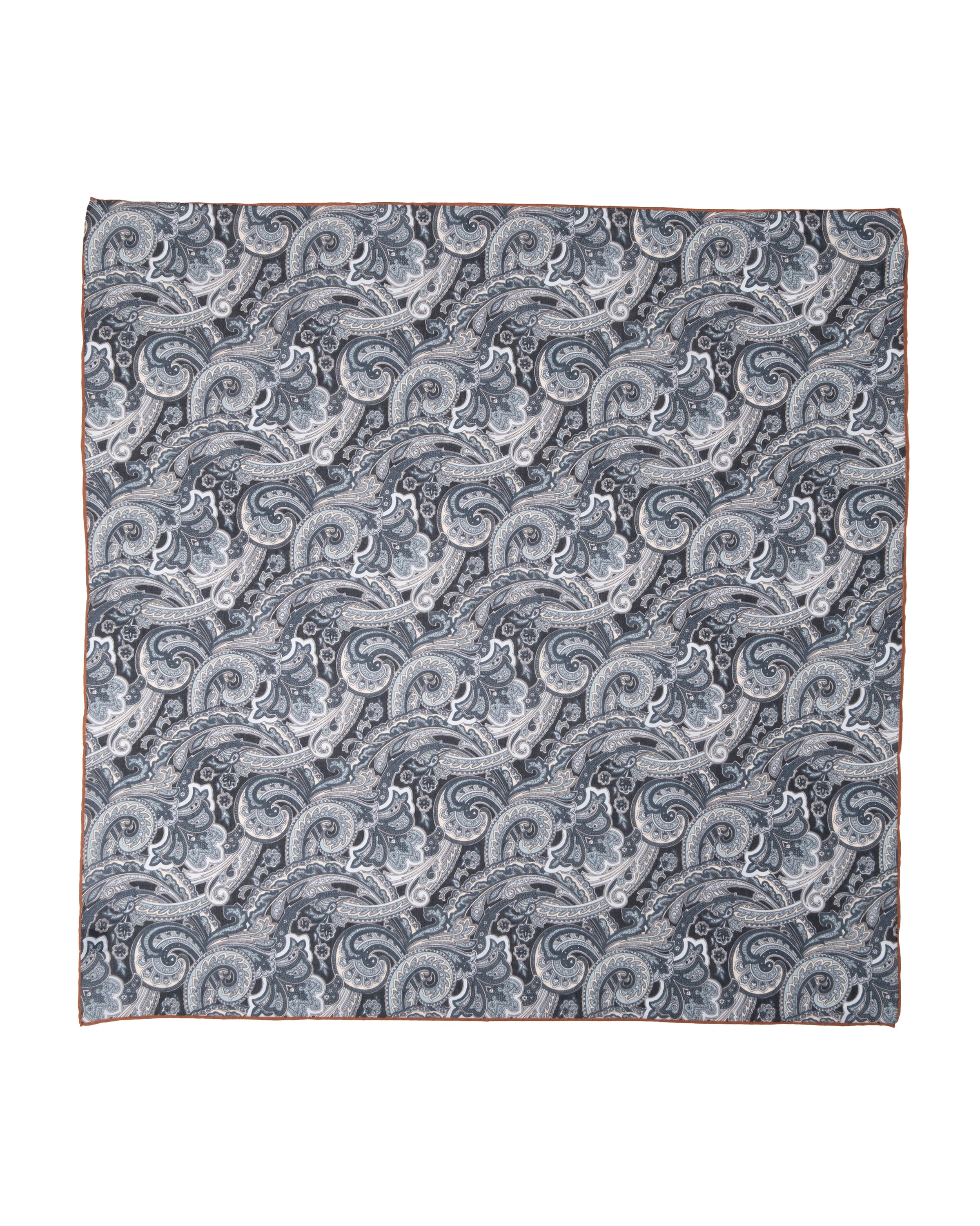 Seidentuch Baumwolle und Seide quadratisch  65x65cm, Paisley blau grau