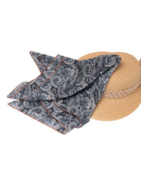 Seidentuch Baumwolle und Seide quadratisch  65x65cm, Paisley blau grau