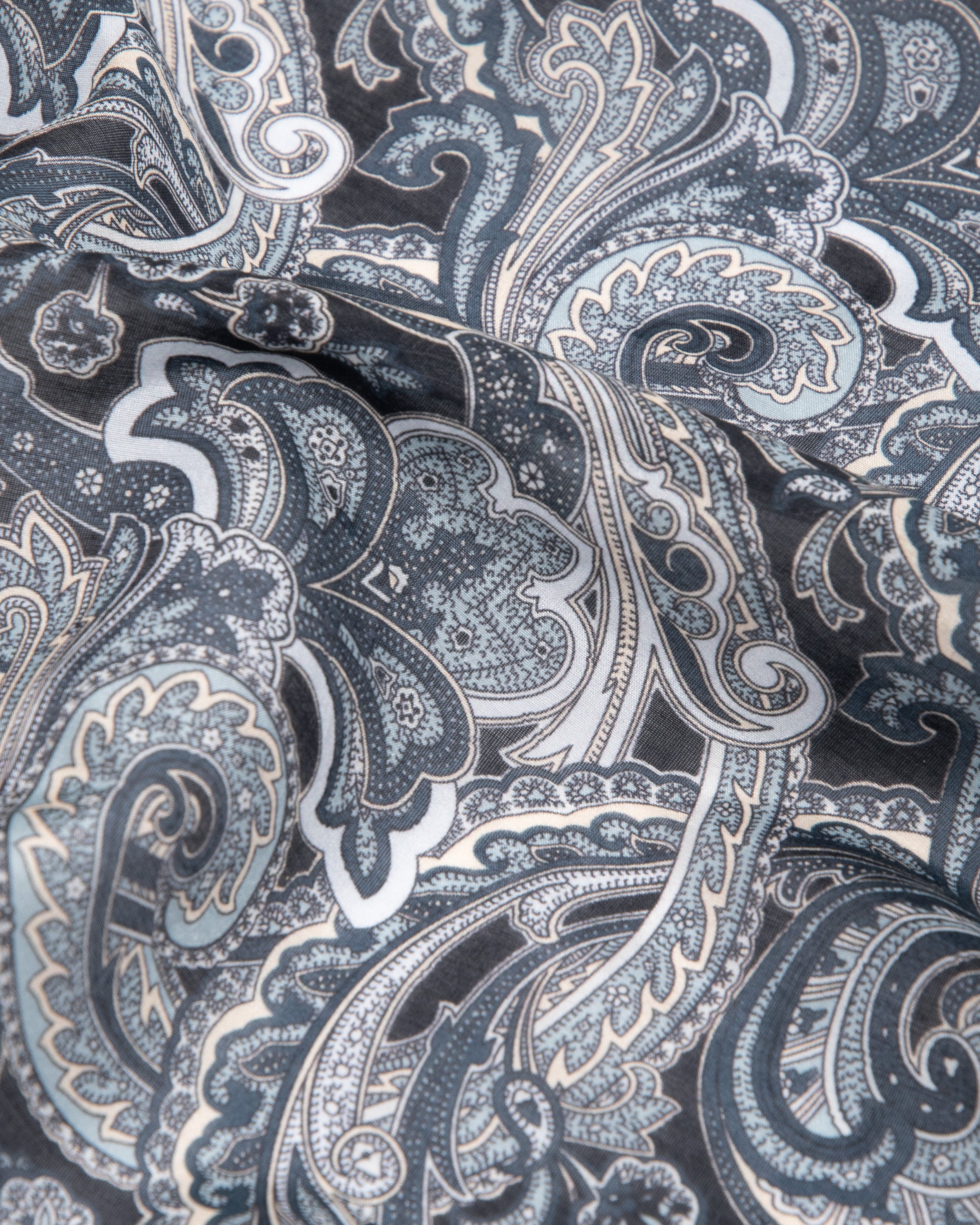 Seidentuch Baumwolle und Seide quadratisch  65x65cm, Paisley blau grau