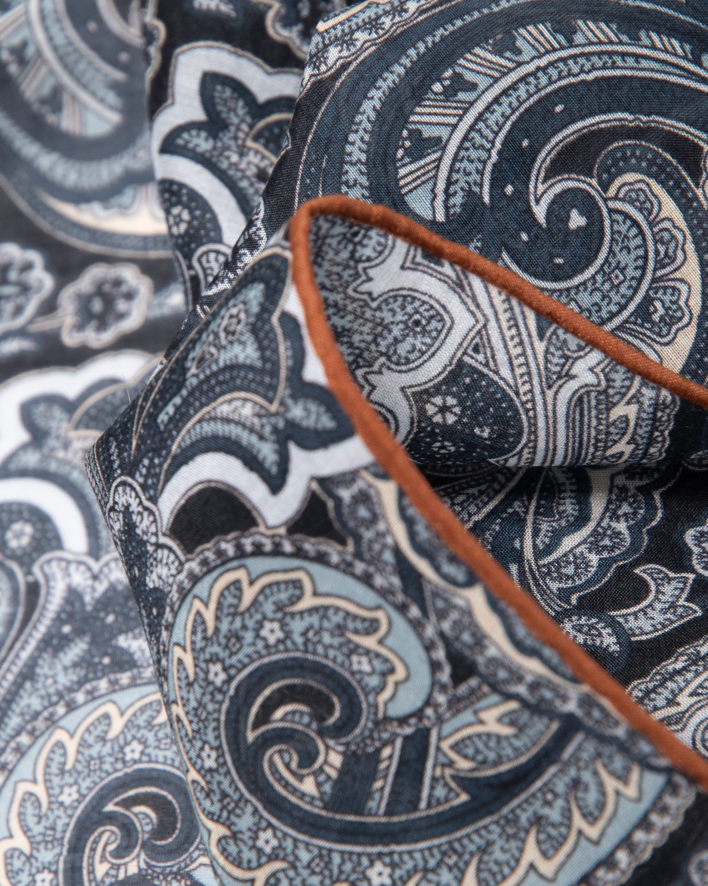 Seidentuch Baumwolle und Seide quadratisch  65x65cm, Paisley blau grau