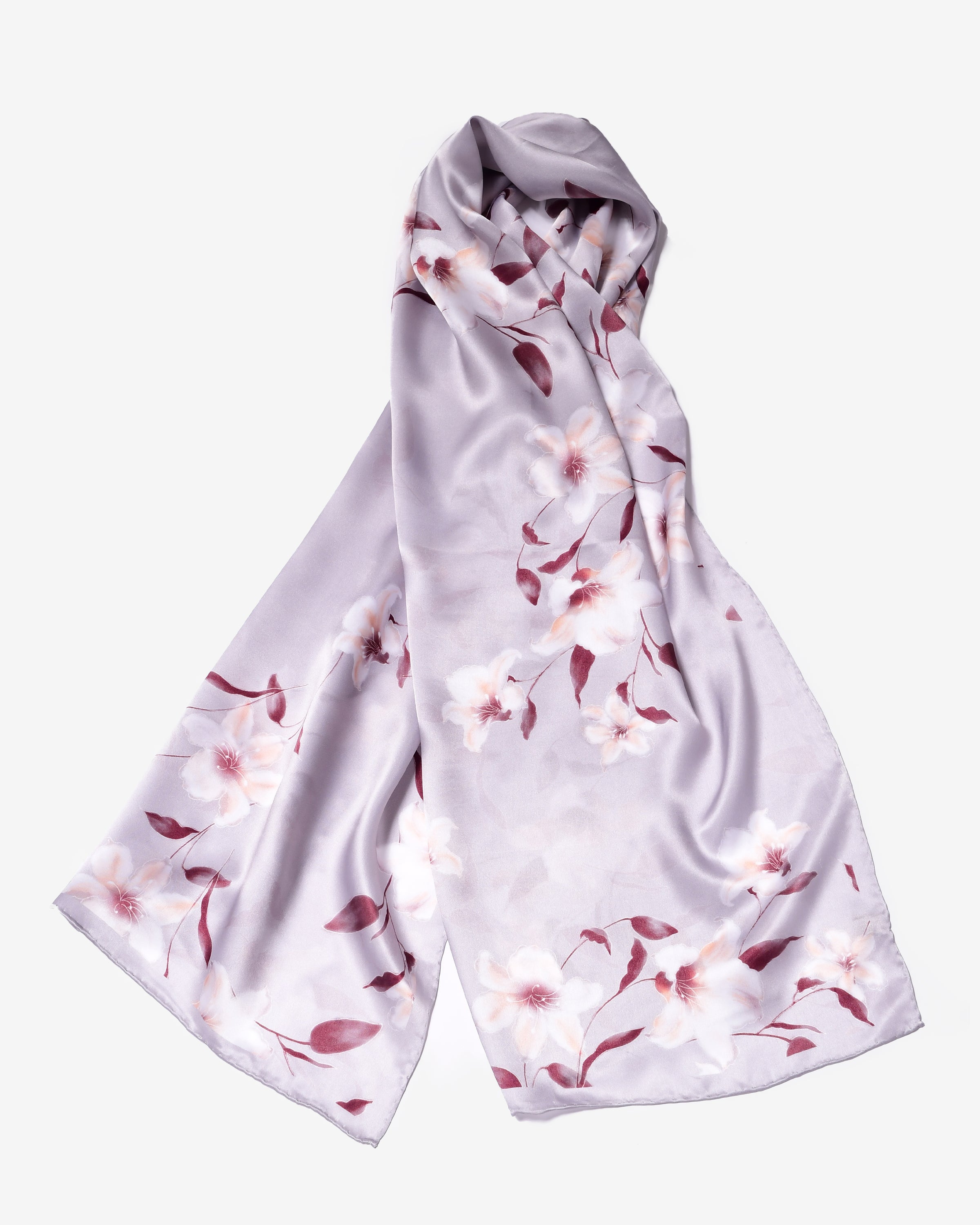 Silk scarf hibiscus gray