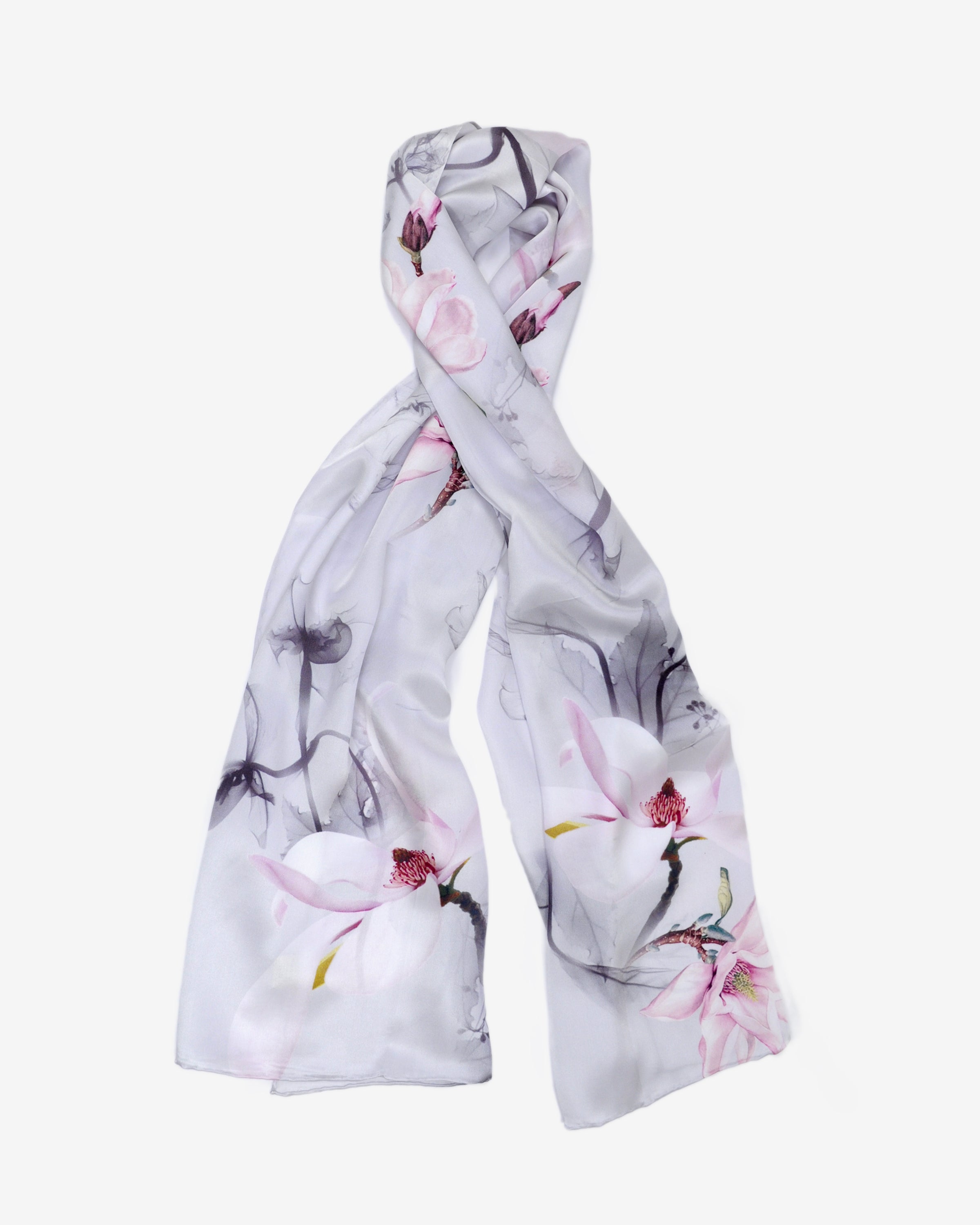 Foulard en soie magnolia 55 x 175 cm, foulard d'été