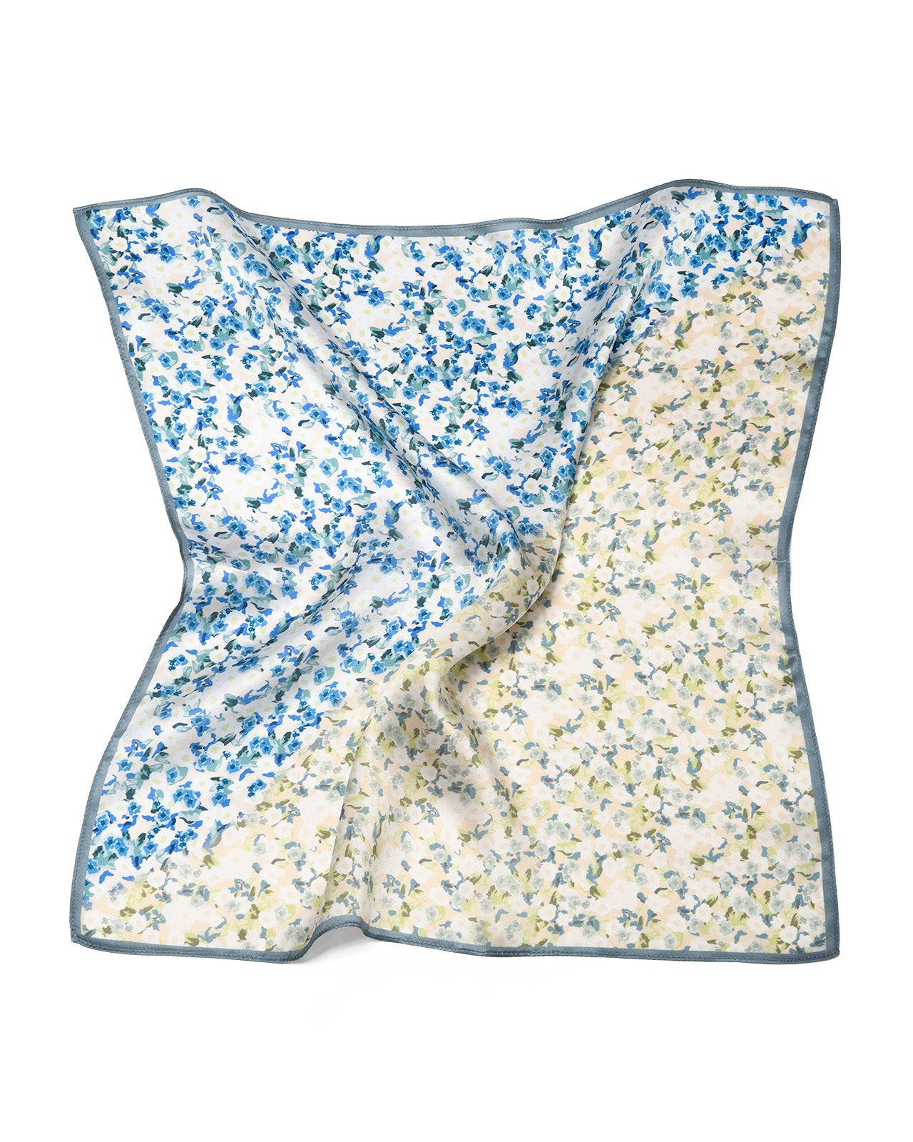 Seidentuch quadratisch, Millefleur 53x53 cm , blau, grau, Nickituch, Bandana-Schal