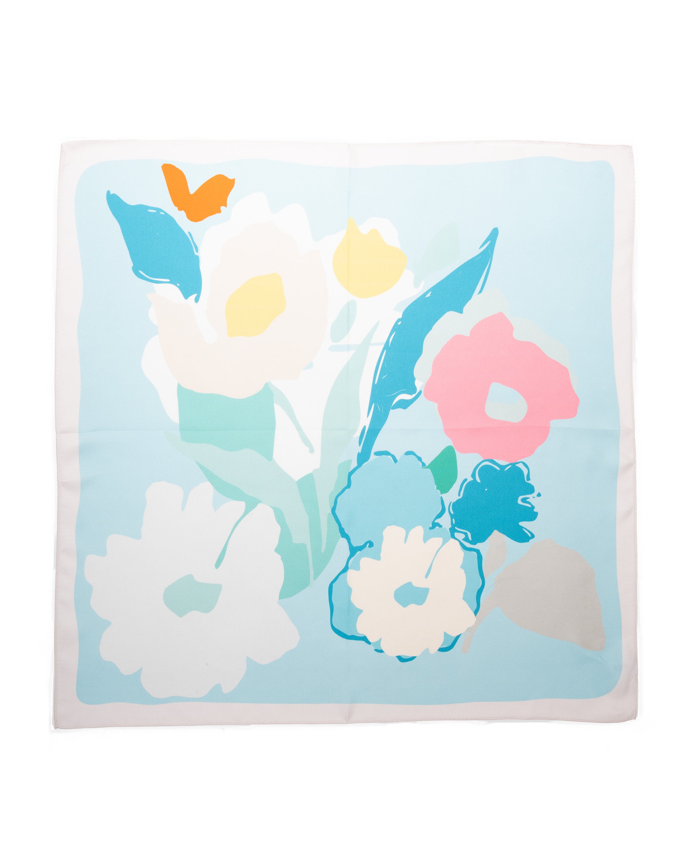 Seidentuch Premium Twill-Seide quadratisch 64x64cm, Wiesenblumen himmelblau