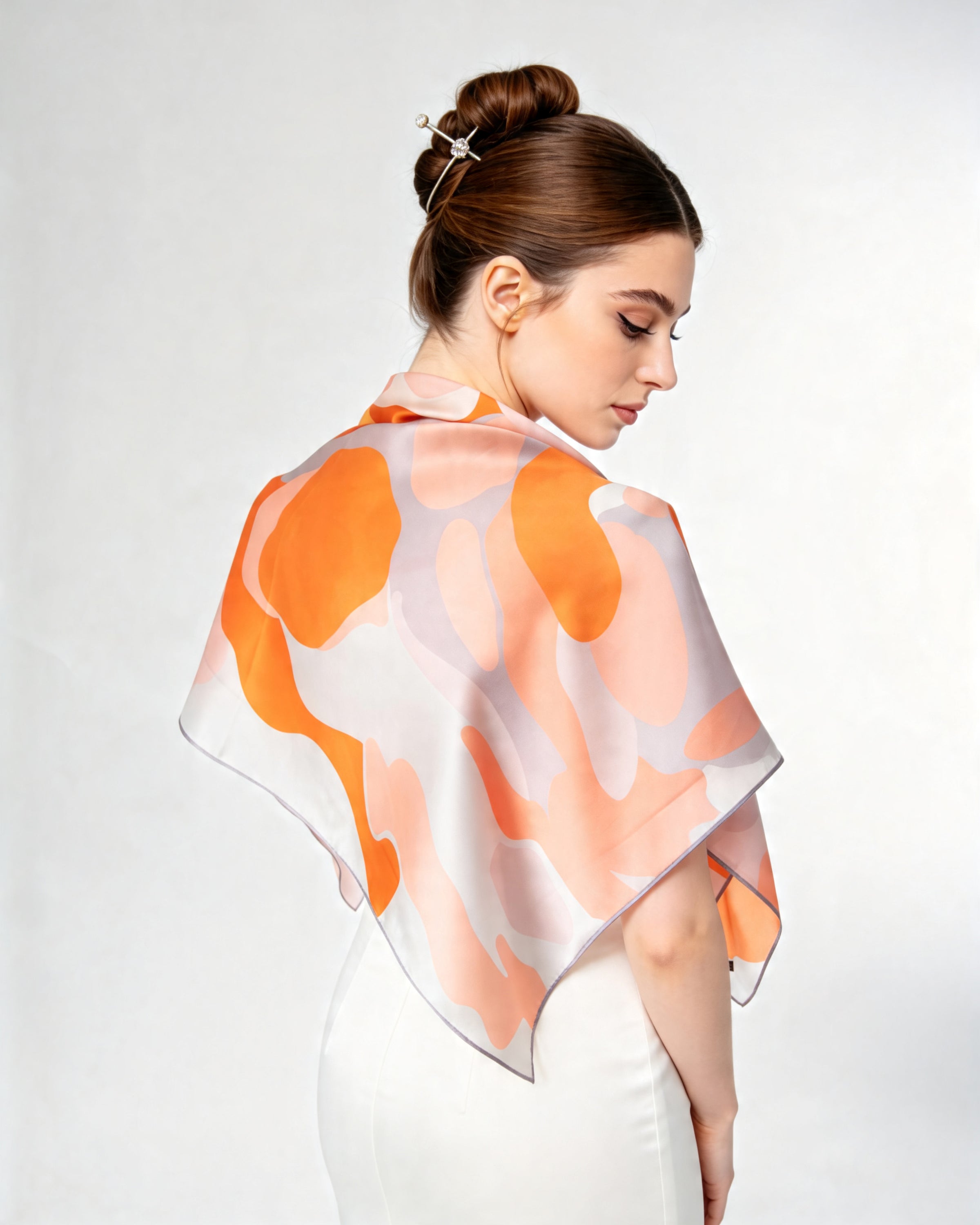 Silk scarf premium square 86x86cm hand-rolled, rose ink orange