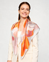Silk scarf premium square 86x86cm hand-rolled, rose ink orange