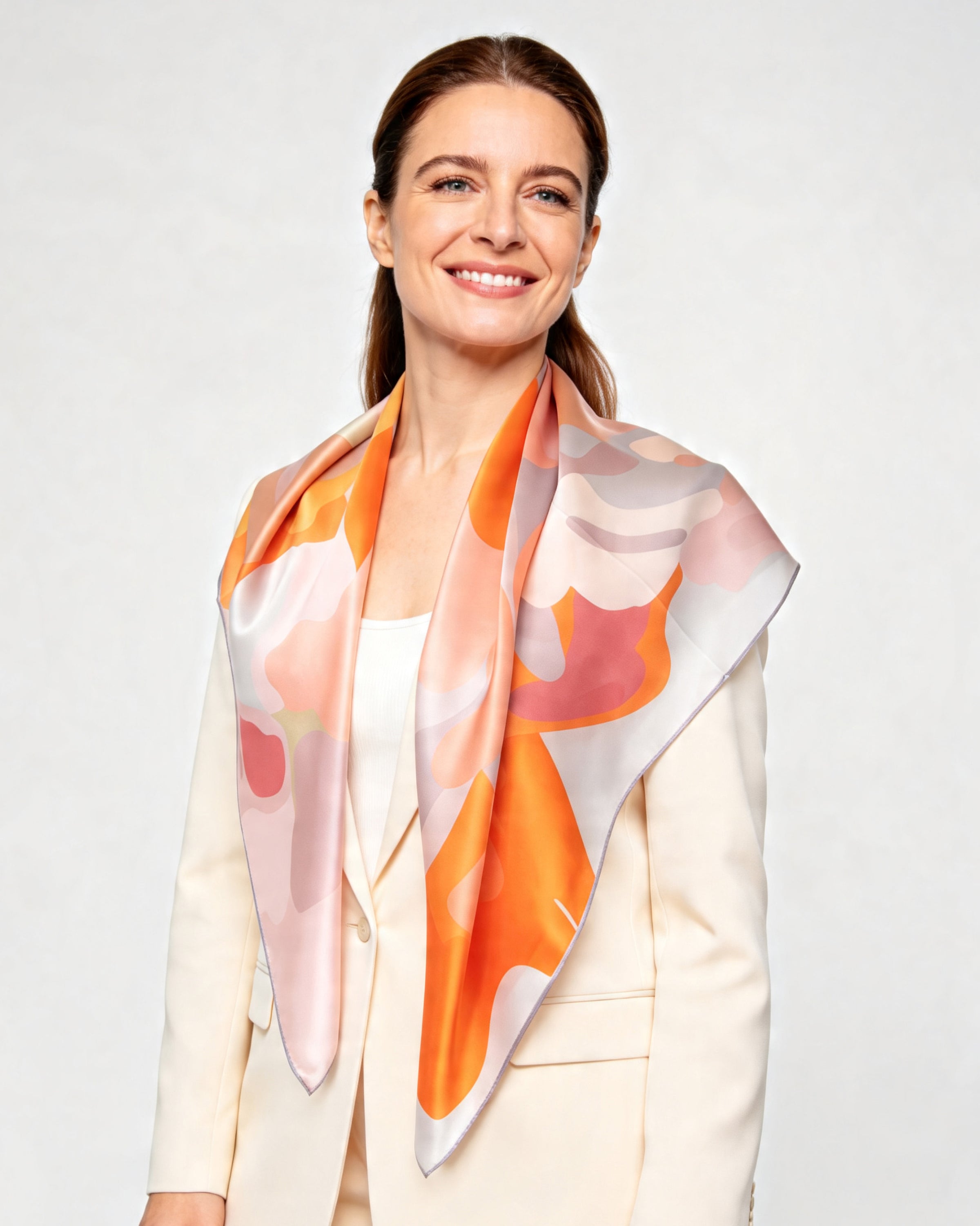 Silk scarf premium square 86x86cm hand-rolled, rose ink orange