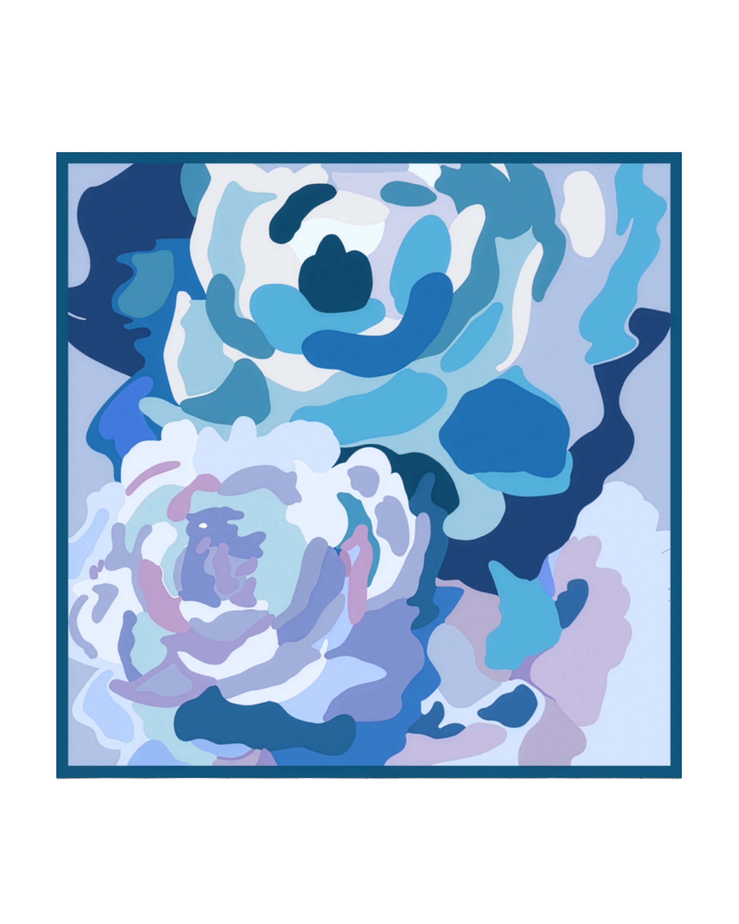 Seidentuch Premium quadratisch 86x86cm handrolliert, Rosentuscherei Ocean blue