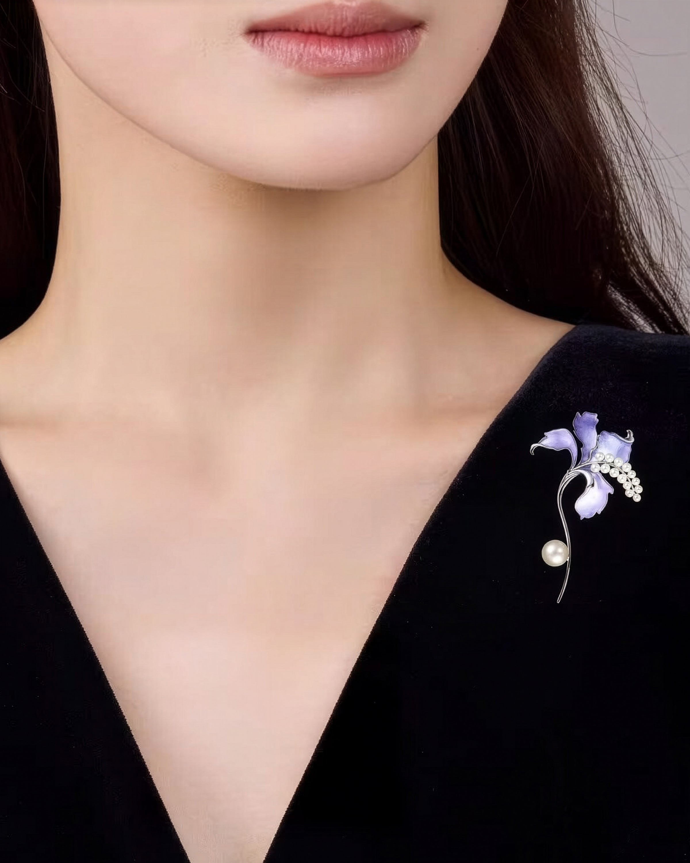 MayTree Brosche Orchideen Eleganz, handbemalt mit Zierperlen