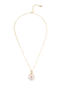 MayTree Halskette Blütenmedaillon – Rose, handbemalt, 18K vergoldet
