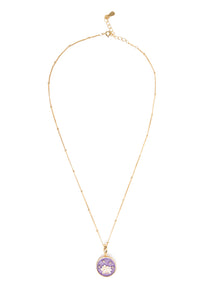 MayTree Halskette Blütenmedaillon – Lotus lila, handbemalt, 18K vergoldet