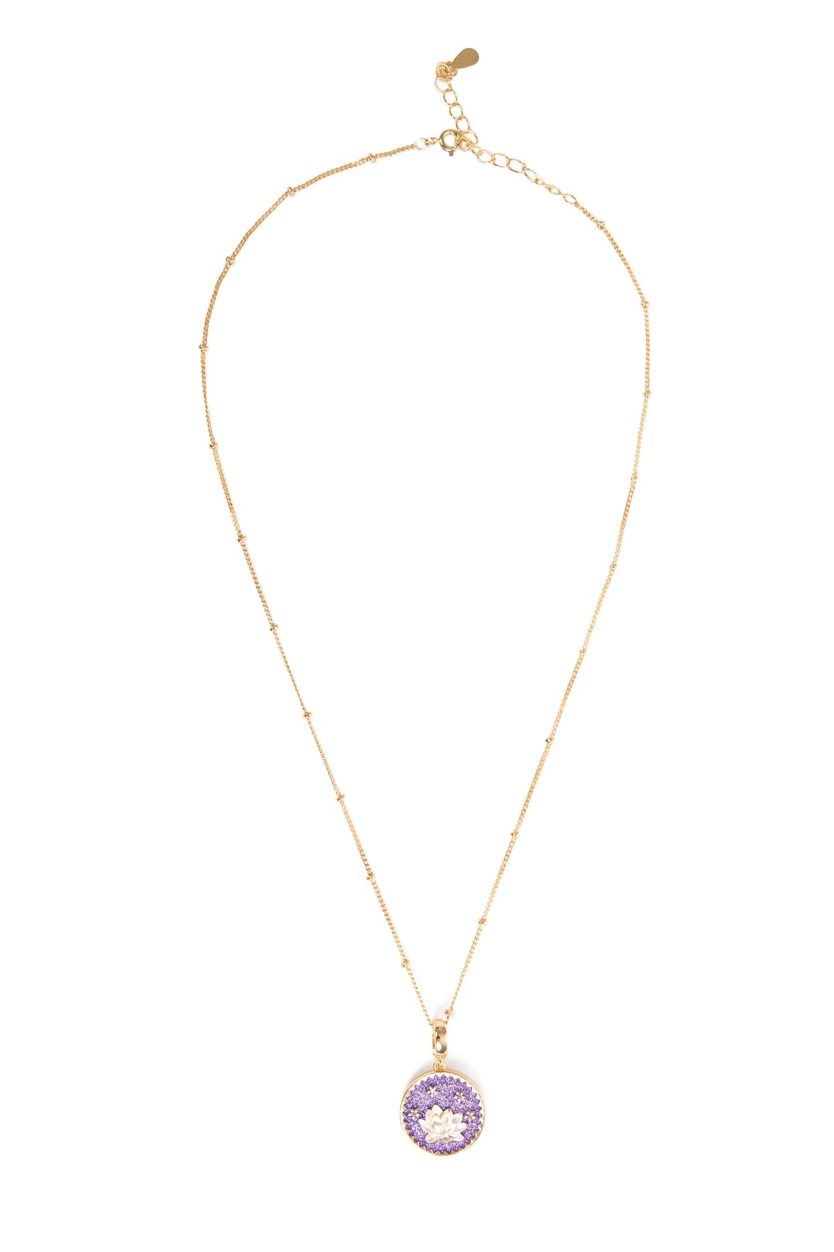 MayTree Halskette Blütenmedaillon – Lotus lila, handbemalt, 18K vergoldet
