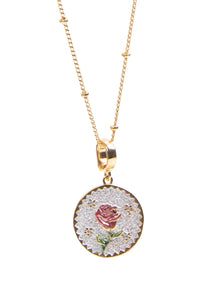 MayTree Halskette Blütenmedaillon – Rose, handbemalt, 18K vergoldet