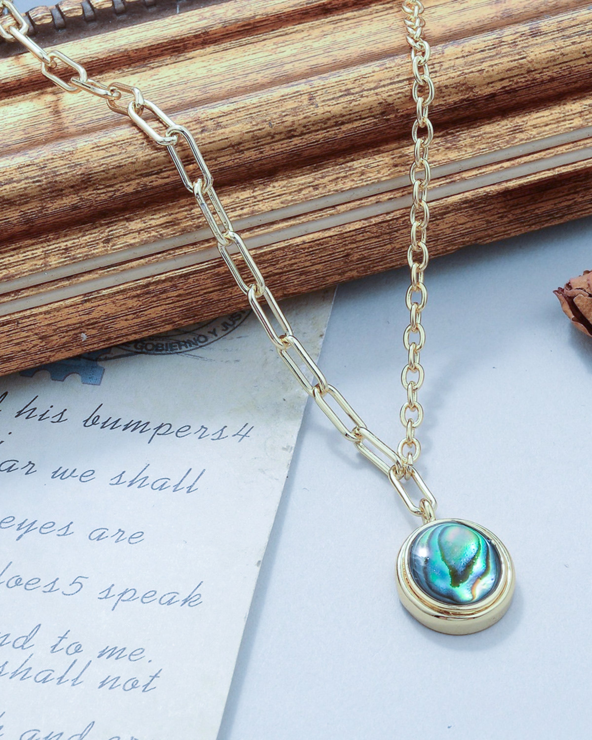 Edelstahl Kette 18K vergoldet mit Abalone Anhänger