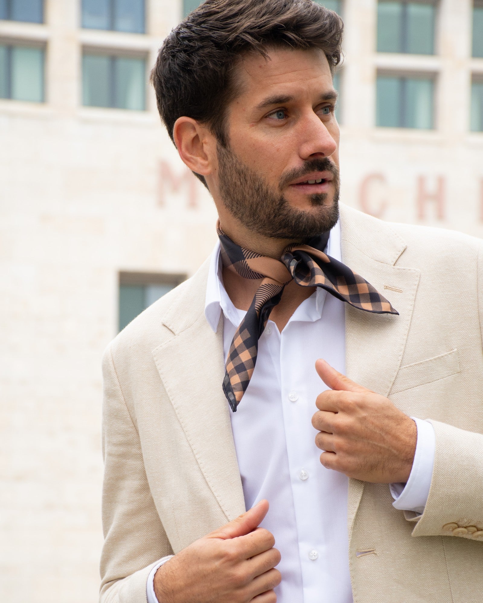 Men's silk scarf plaid brown