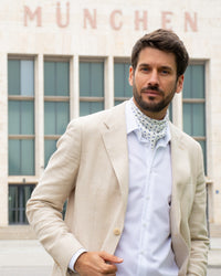 Silk scarf hand-rolled twill silk, 53x53 white with dots