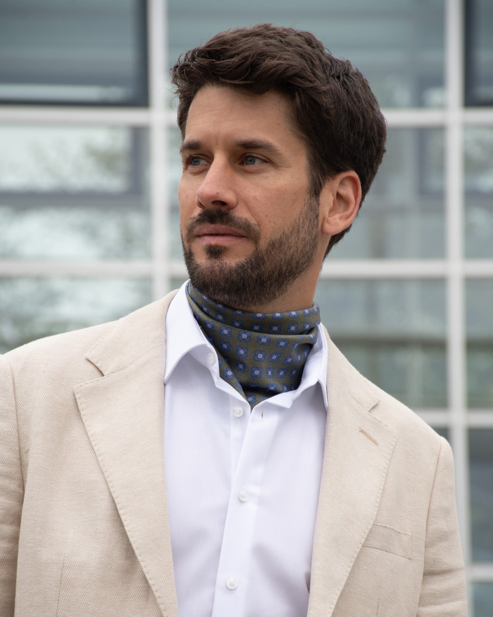 Men's silk scarf subtle pattern green