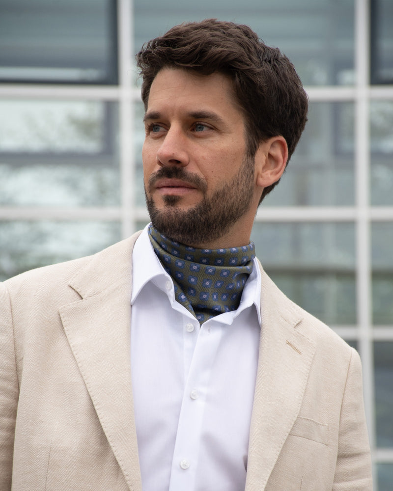 Men's silk scarf subtle pattern green