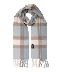 Scarf 100% cashmere, tartan light blue, taupe, white