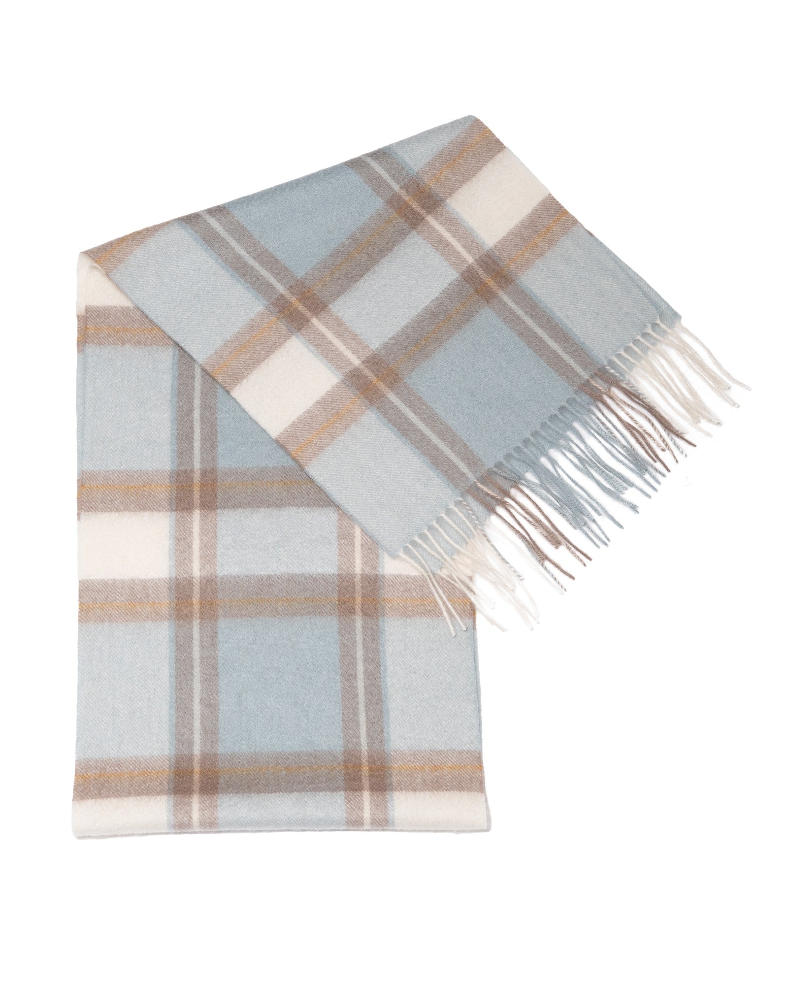 Scarf 100% cashmere, tartan light blue, taupe, white