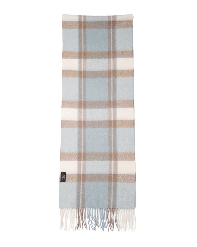 Scarf 100% cashmere, tartan light blue, taupe, white