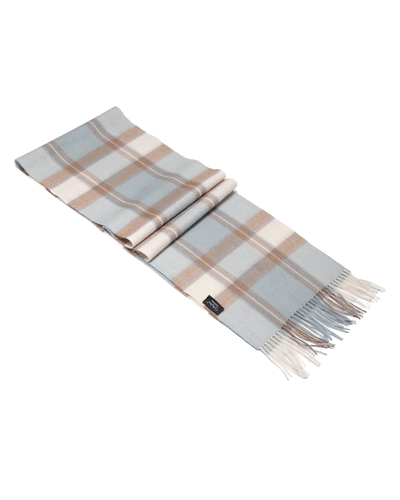 Scarf 100% cashmere, tartan light blue, taupe, white