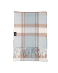 Scarf 100% cashmere, tartan light blue, taupe, white