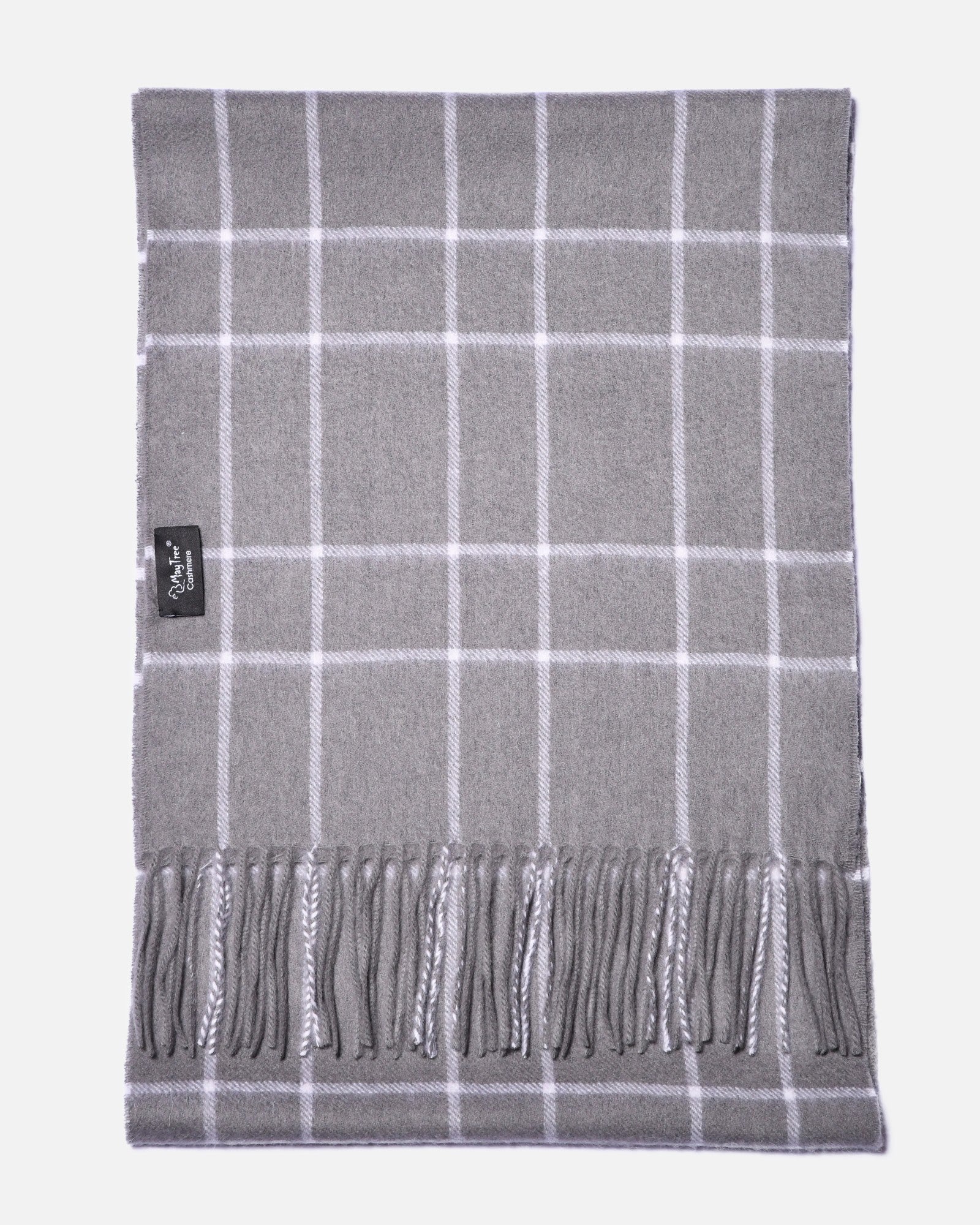 Écharpe en cachemire à carreaux fins gris