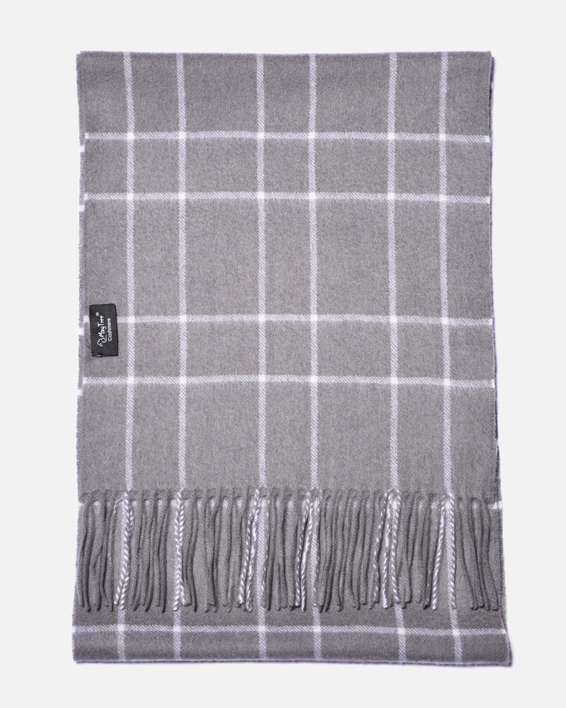 Écharpe en cachemire à carreaux fins gris