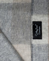 Echarpe 100% cachemire, 180 x 30, tissée, à carreaux gris beige