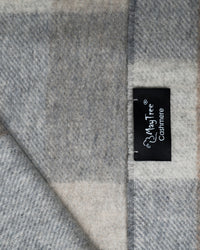 Echarpe 100% cachemire, 180 x 30, tissée, à carreaux gris beige