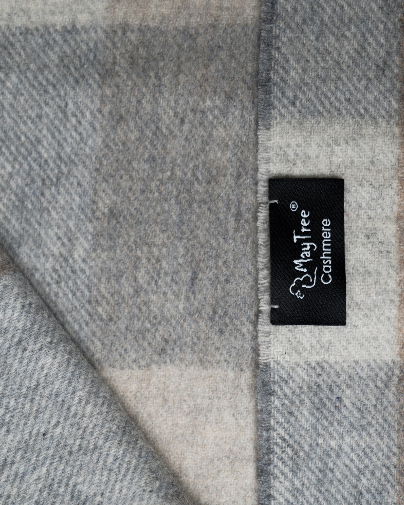 Echarpe 100% cachemire, 180 x 30, tissée, à carreaux gris beige